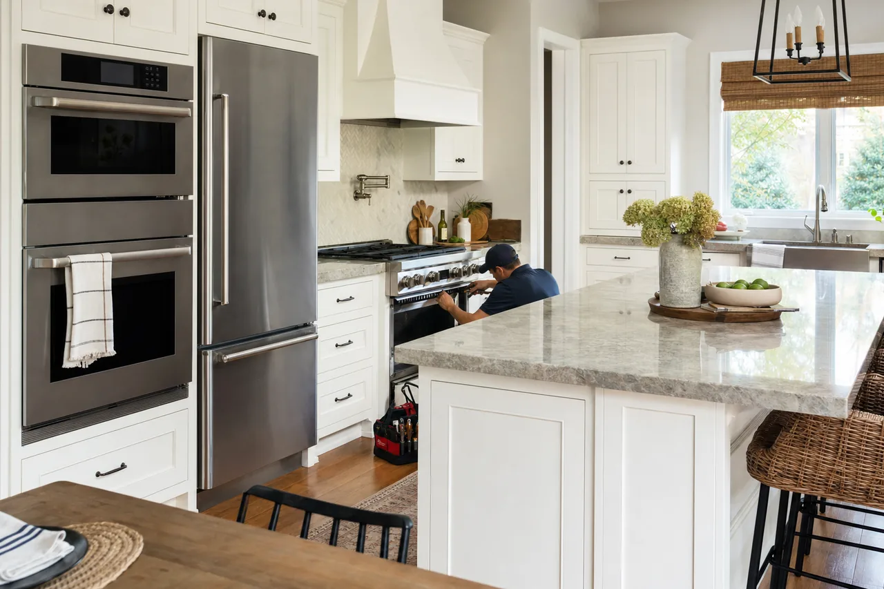 A luxury kitchen with built-in stainless appliances on a same-day visit