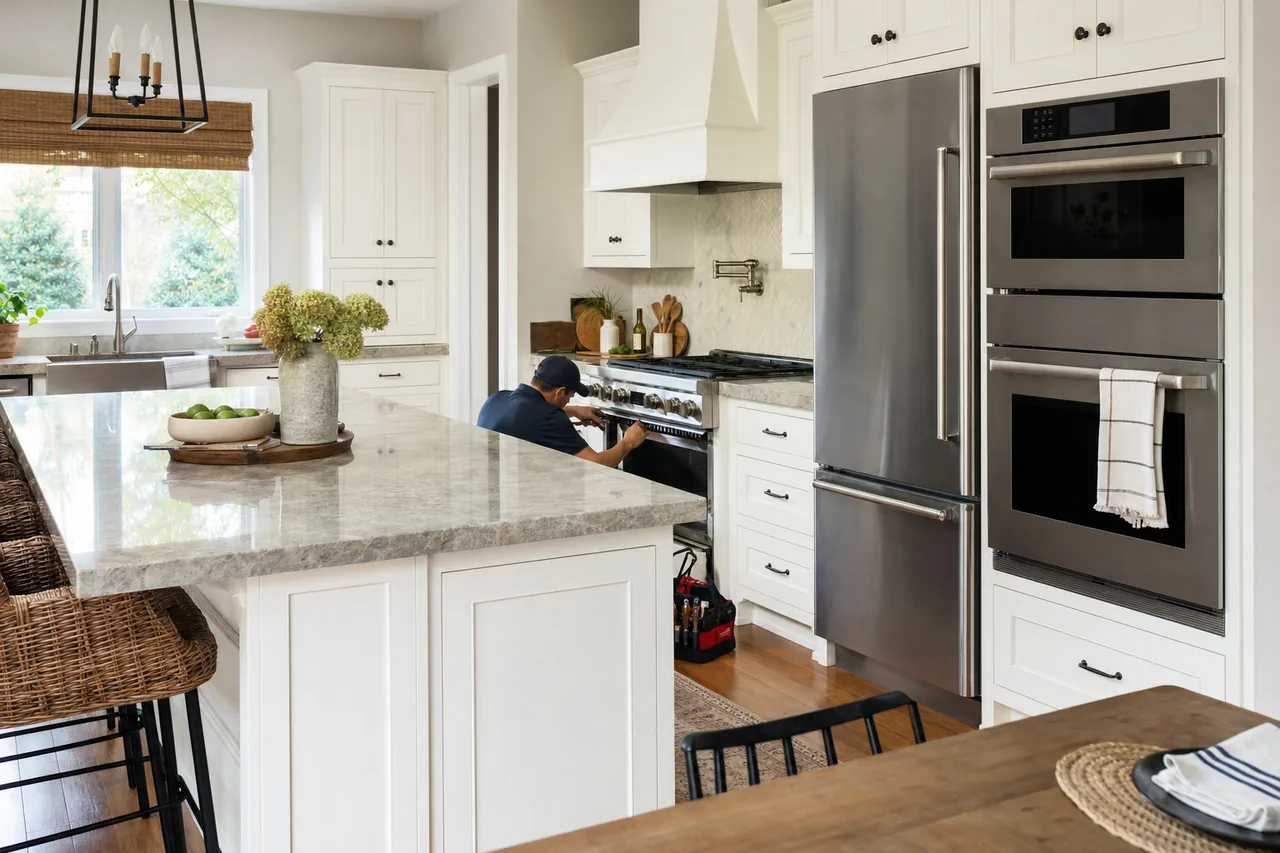 A luxury kitchen with built-in stainless appliances on a same-day visit