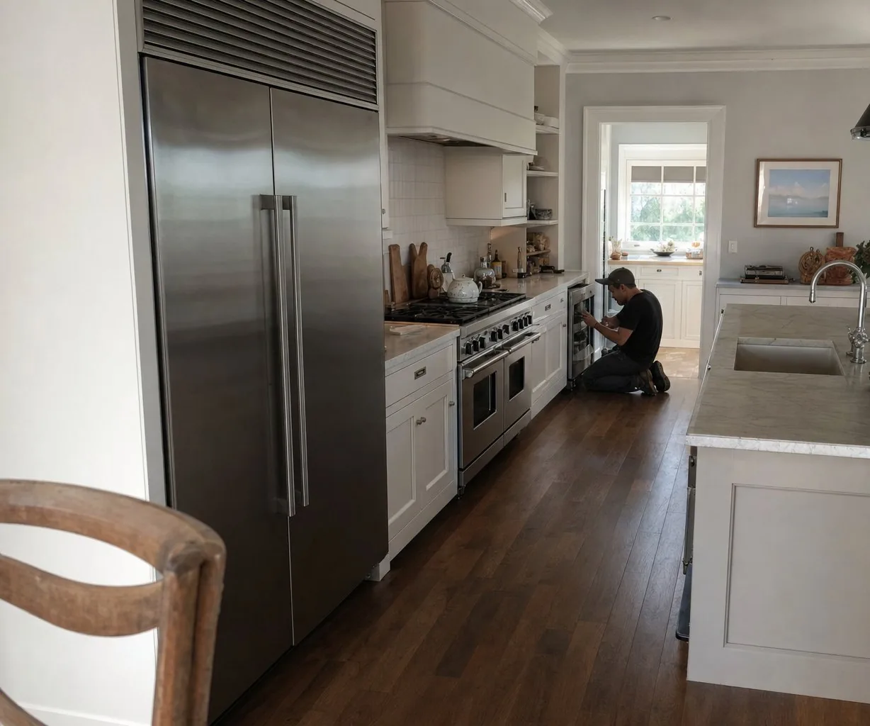 A luxury Pound Ridge kitchen with built-in Sub-Zero and Wolf appliances up close