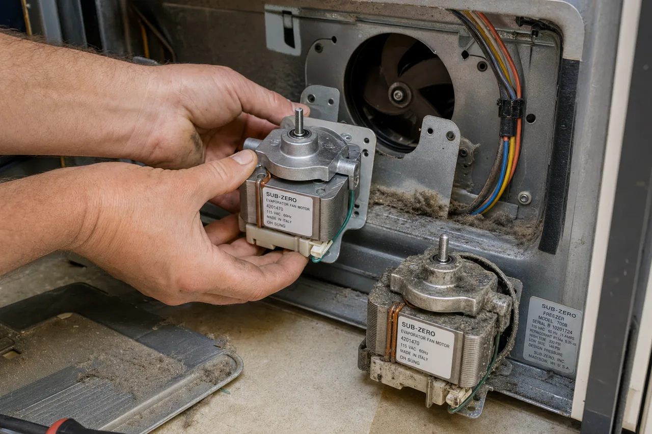 Close-up of an OEM appliance part replacement on a same-day visit